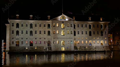 Photography Amsterdam,the Netherlands-Dec 14, 2014:Amsterdam Scheepvaartmuseum by night with