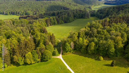 Fototapeta Naklejka Na Ścianę i Meble -  Wald- und Wiesenlandschaft aus der Luft
