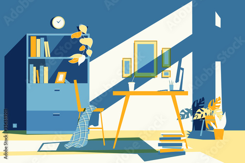 Vector illustration of room with working space. 