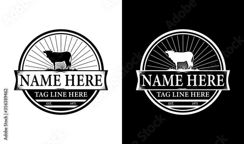 Elegant cattle Vintage Retro Badge Label Emblem Logo design inspiration
