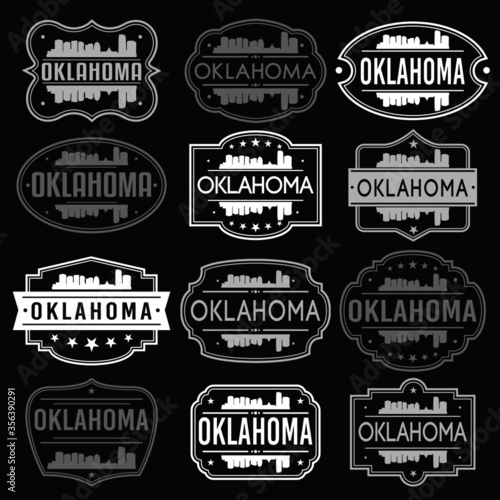 Oklahoma City Skyline. Premium Quality Stamp Frames. Grunge Design. Icon Art Vector. Old Style Frames.