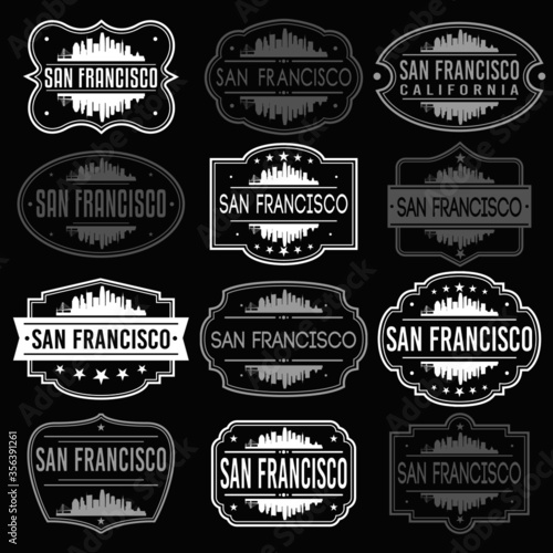 San Francisco California Skyline. Premium Quality Stamp Frames. Grunge Design. Icon Art Vector. Old Style Frames.