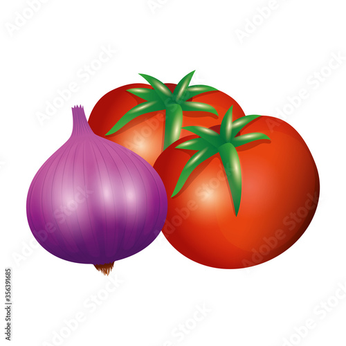 tomato and garlic design, Vegetable organic food healthy fresh natural and market theme Vector illustration