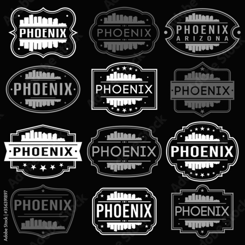 Phoenix Arizona Skyline. Premium Quality Stamp Frames. Grunge Design. Icon Art Vector. Old Style Frames.