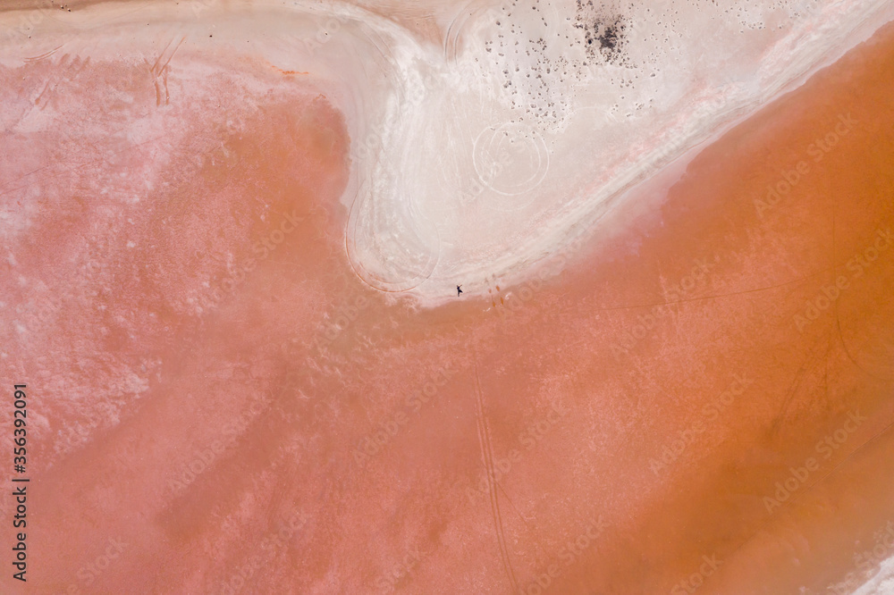 Pink lake in South Australia, caused by salt and algae. 