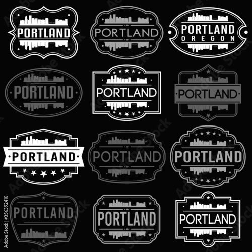 Portland Oregon Skyline. Premium Quality Stamp Frames. Grunge Design. Icon Art Vector. Old Style Frames.