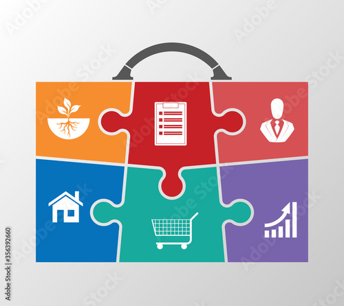 Color infographic Template with businessman bag, business jigsaw concept. illustration