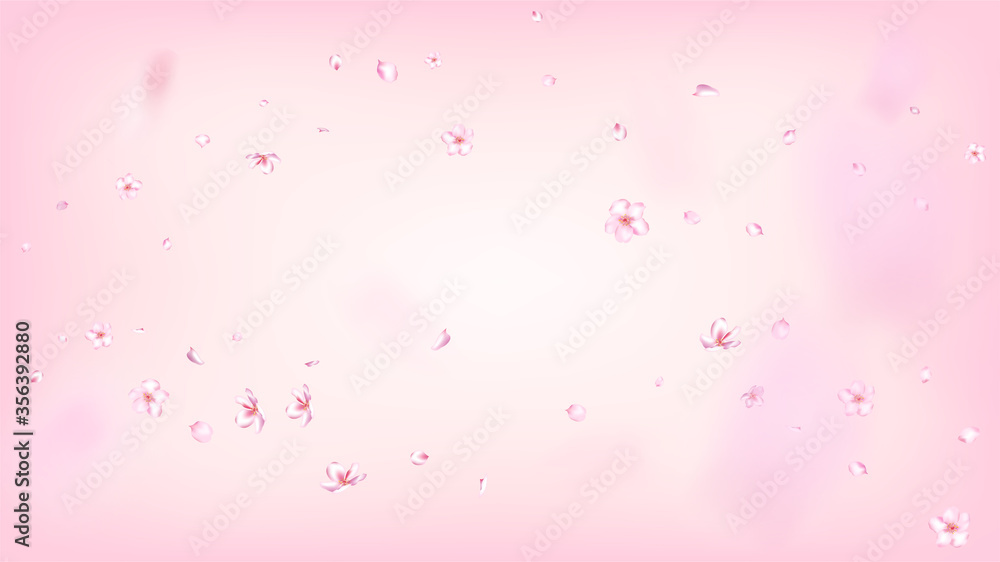 Nice Sakura Blossom Isolated Vector. Pastel Falling 3d Petals Wedding Border. Japanese Beauty Spa Flowers Illustration. Valentine, Mother's Day Beautiful Nice Sakura Blossom Isolated on Rose