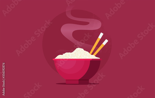 chinese cuisine food rice illustration with bowl and chopsticks