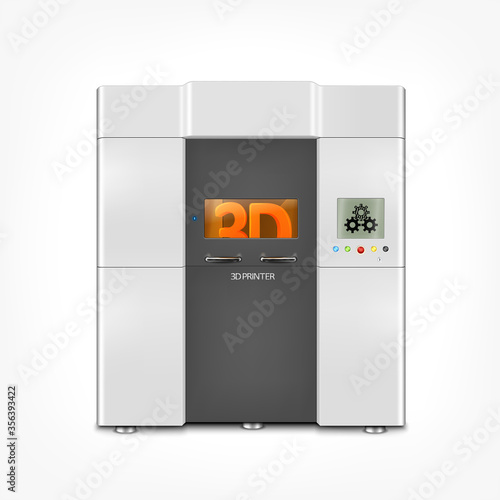 Illustration of realistic industrial 3d printer. 3d printing concept
