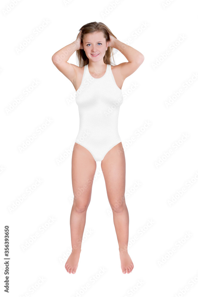 Beautiful young woman wearing white swimsuit Beautiful young woman wearing white swimsuit