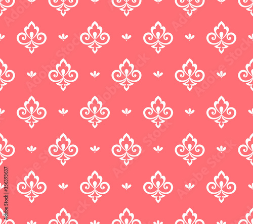 Flower geometric pattern. Seamless vector background. White and pink ornament