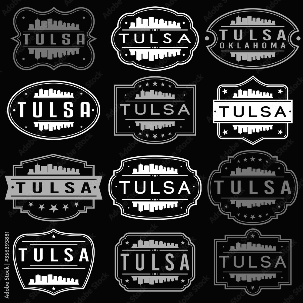Tulsa Oklahoma Skyline. Premium Quality Stamp Frames. Grunge Design. Icon Art Vector. Old Style Frames.