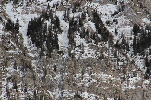 Dangerous mountains on a cold winter day.