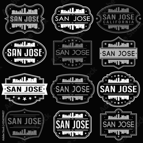 San Jose California Skyline. Premium Quality Stamp Frames. Grunge Design. Icon Art Vector. Old Style Frames.
