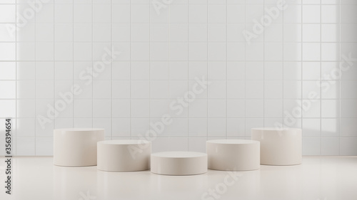 minimal cosmetics cylinder stand in pastel background 3d rendering