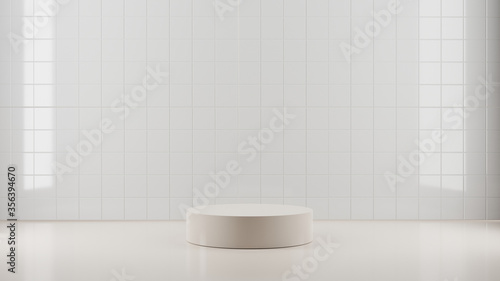 minimal cosmetics cylinder stand in pastel background 3d rendering