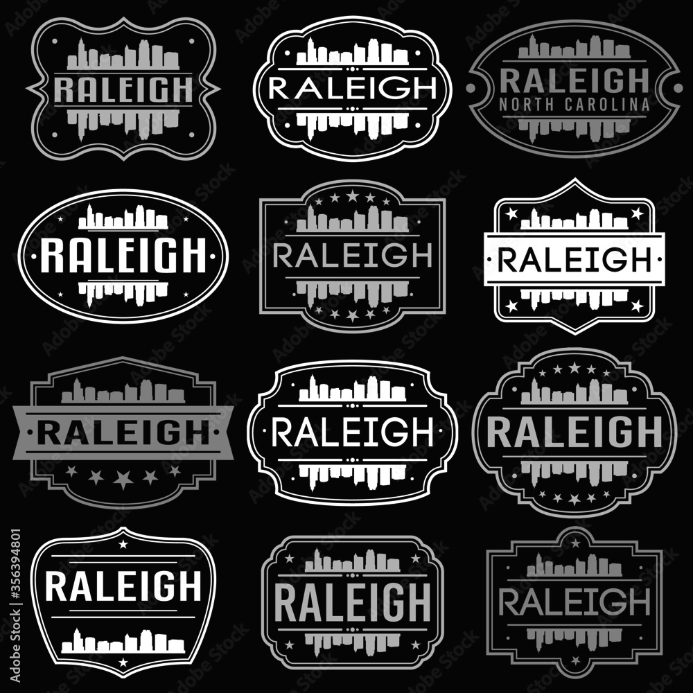 Raleigh North Carolina Skyline. Premium Quality Stamp Frames. Grunge Design. Icon Art Vector. Old Style Frames.