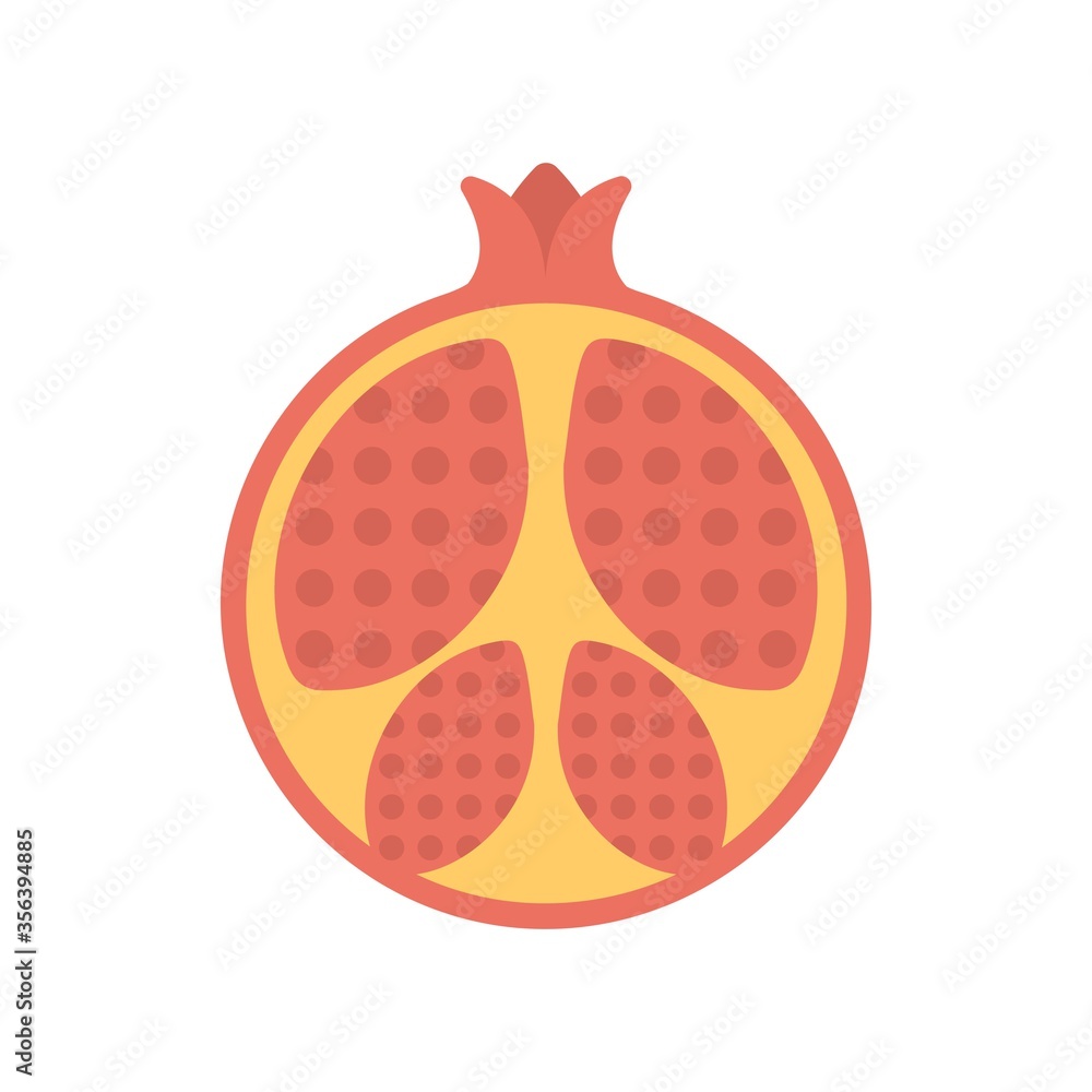 Pomegranate slice icon in flat design style. Vitamin, fruit sign for creative logo, mascot design. Pomegranate slice icon in flat design style. Vitamin, fruit sign for creative logo, mascot design.