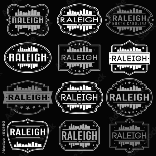 Raleigh North Carolina Skyline. Premium Quality Stamp Frames. Grunge Design. Icon Art Vector. Old Style Frames.