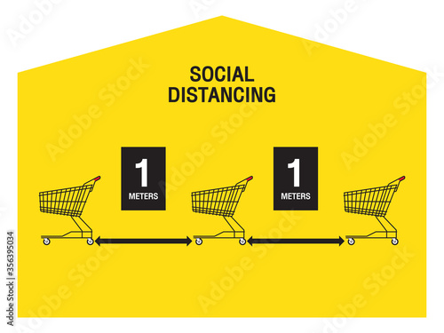 Maintain a safe distance between queues and Shopping Cart in supermarkets Simple vector icon over white background. Illustration