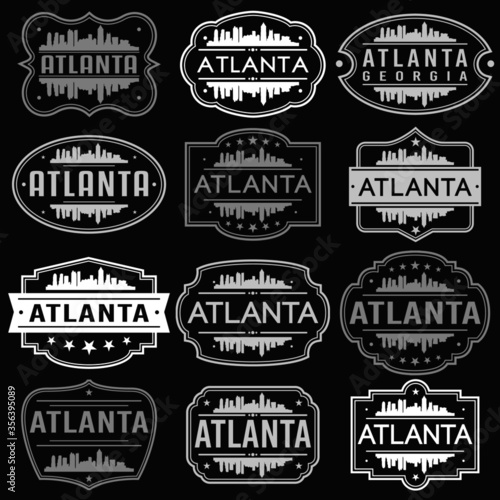 Atlanta Georgia Skyline. Premium Quality Stamp Frames. Grunge Design. Icon Art Vector. Old Style Frames.