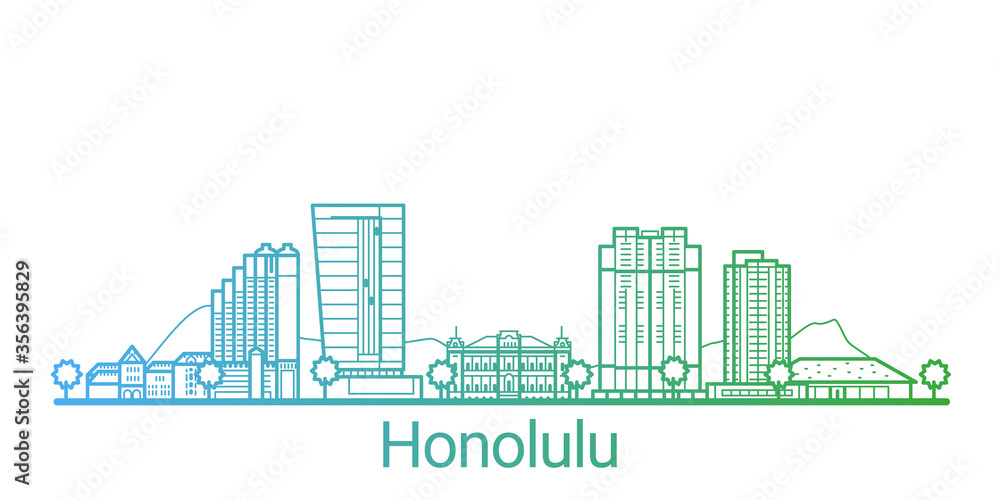 Honolulu city colored gradient line. All Honolulu buildings - customizable objects with opacity mask, so you can simple change composition and background fill. Line art.