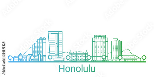 Honolulu city colored gradient line. All Honolulu buildings - customizable objects with opacity mask, so you can simple change composition and background fill. Line art.