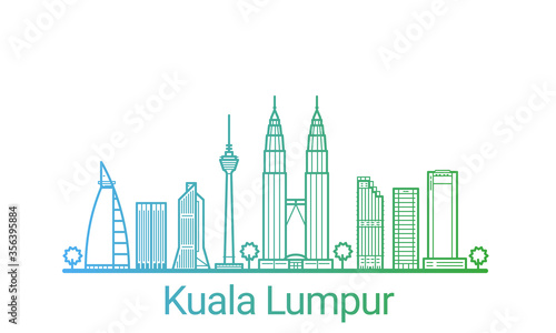 Kuala Lumpur city colored gradient line. All Kuala Lumpur buildings - customizable objects with opacity mask, so you can simple change composition and background fill. Line art.