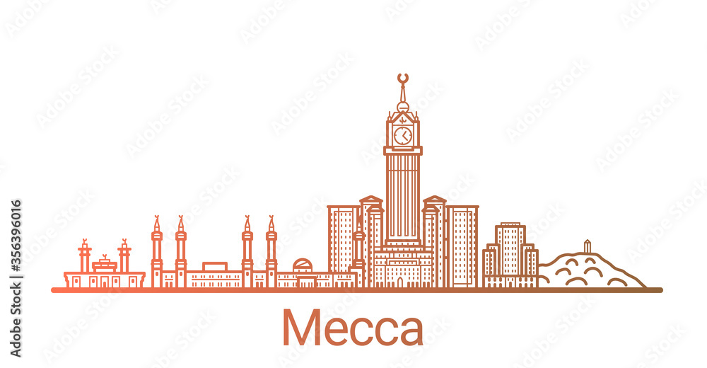 Mecca city colored gradient line. All Mecca buildings - customizable objects with opacity mask, so you can simple change composition and background fill. Line art. Mecca city colored gradient line. All Mecca buildings - customizable objects with opacity mask, so you can simple change composition and background fill. Line art.