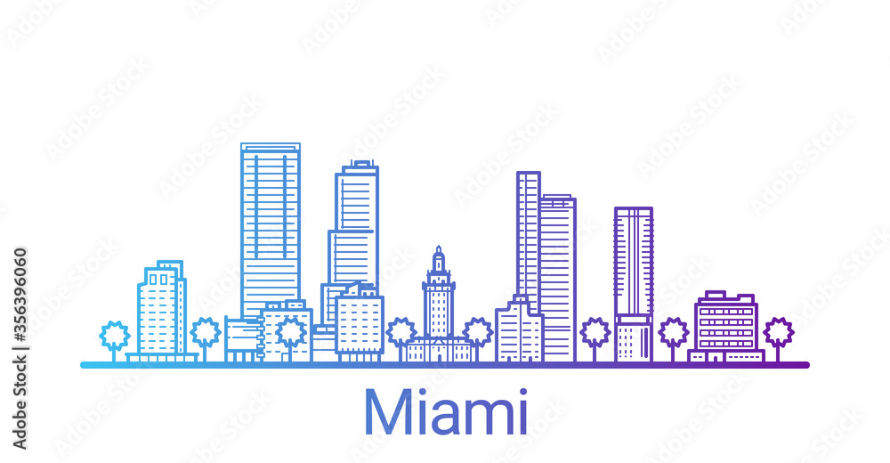 Miami city colored gradient line. All Miami buildings - customizable objects with opacity mask, so you can simple change composition and background fill. Line art. Miami city colored gradient line. All Miami buildings - customizable objects with opacity mask, so you can simple change composition and background fill. Line art.