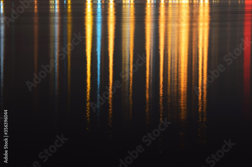 Night city lights reflected in water
