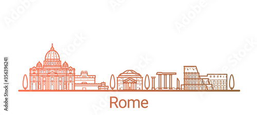 Rome city colored gradient line. All Rome buildings - customizable objects with opacity mask, so you can simple change composition and background fill. Line art.