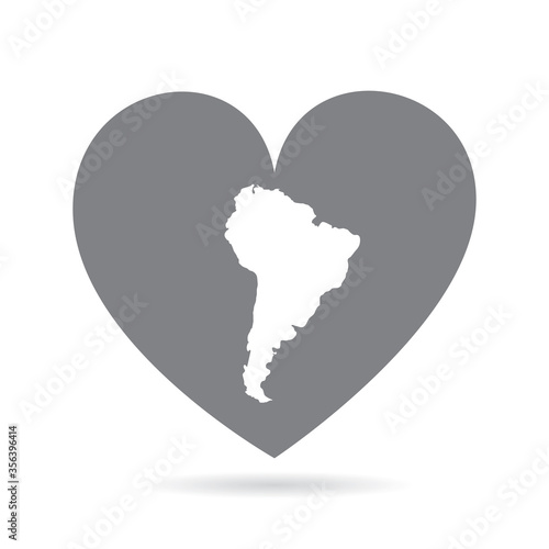 South America country map inside a grey love heart. National pride