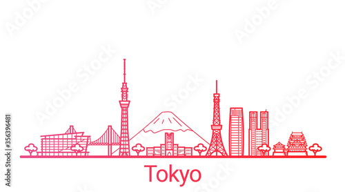 Tokyo city colored gradient line. All Tokyo buildings - customizable objects with opacity mask, so you can simple change composition and background fill. Line art.