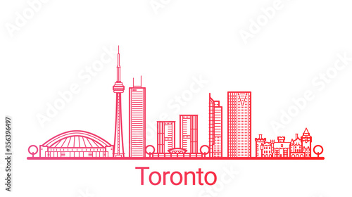 Toronto city colored gradient line. All Toronto buildings - customizable objects with opacity mask, so you can simple change composition and background fill. Line art.