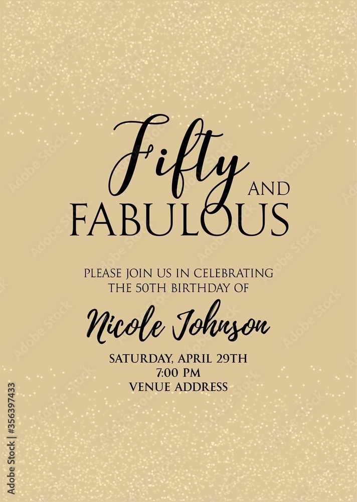 Fifty and Fabulous. Birthday party vector printable invitation card ...
