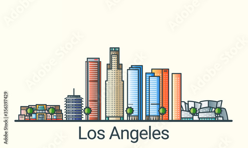 Banner of Los Angeles city in flat line trendy style. Los Angeles city line art. All buildings separated and customizable.