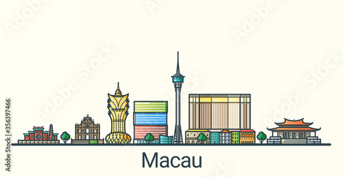 Banner of Macau city in flat line trendy style. All buildings separated and customizable. Line art. photo