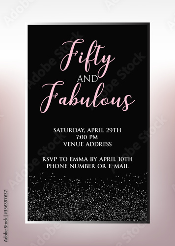 Fifty and Fabulous. Birthday party vector printable invitation card 