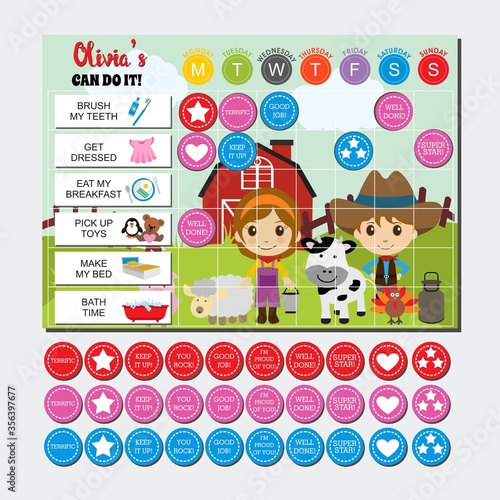 Farm barnyard kids reward chart