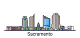 Banner of Sacramento city in flat line trendy style. Sacramento city line art. All buildings separated and customizable.