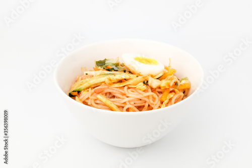 Korean noodles on white background
