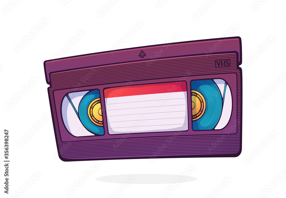 VHS cassette. Video tape record system. Retro storage of analog  information. Movie industry. Cartoon vector illustration with outline. Clip  art Isolated on white background Stock ベクター | Adobe Stock