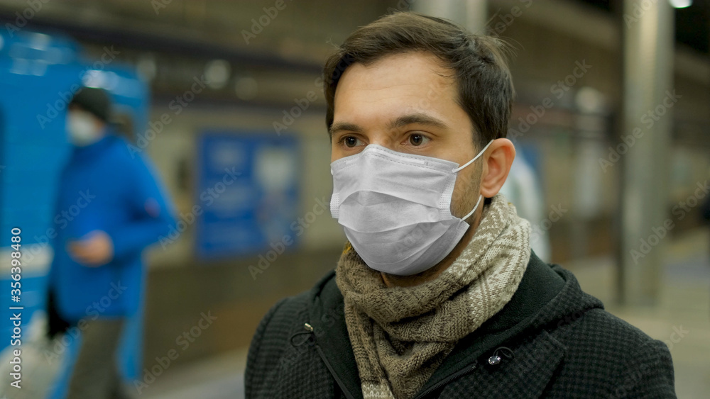 Corona Virus. Man in Face Mask Covid-19. Subway Station. Epidemic Coronavirus Mers. Pandemic Flu. Human Masked 2019-ncov. Train Metro Tube. People. Male Health Care. Smog Air Filter.