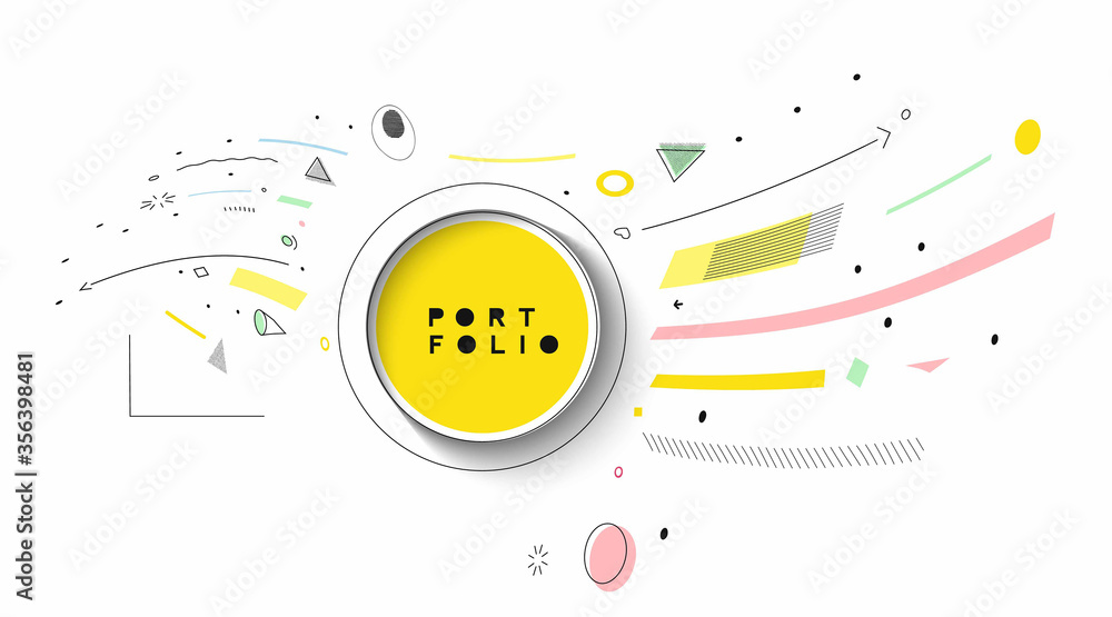Obraz premium Abstract banner with Portfolio Calligraphic line art text poster with space of your text, vector illustration Design.