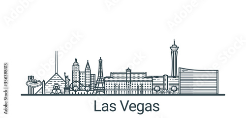 Linear banner of Las Vegas city. All buildings - customizable different objects with background fill, so you can change composition for your project. Line art.