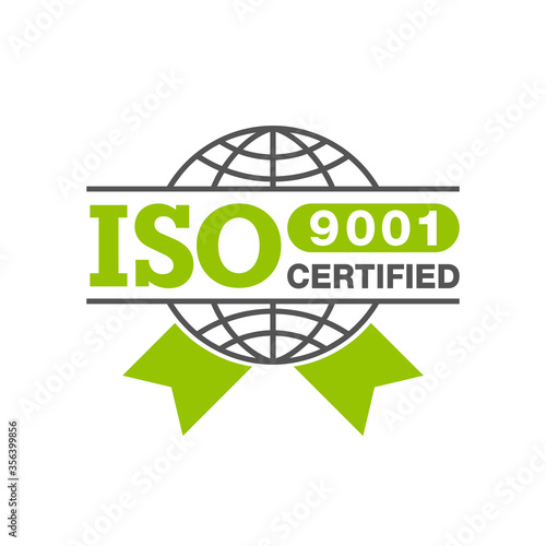 ISO 9001 certified stamp - quality management system international standard emblem - isolated vector sign