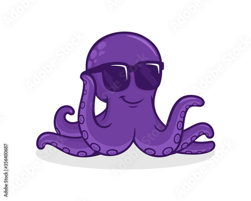cartoon octopus with sunglasses, Vector illustration of Funny cartoon octopus summertime