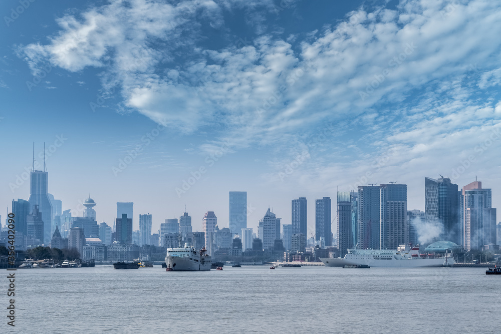 huangpu river scene with modern buildings huangpu river scene with modern buildings